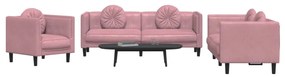 3 pcs conjunto de sofás com almofadas veludo rosa