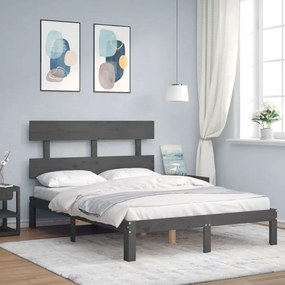 Estrutura de cama de casal c/ cabeceira madeira maciça cinzento