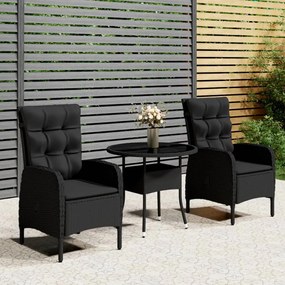 3 pcs conjunto de bistrô para jardim vime PE preto