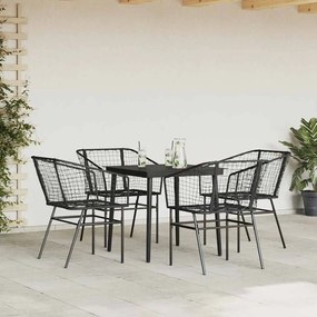 Conjunto de jantar jardim 5 peças vidro vime PE preto