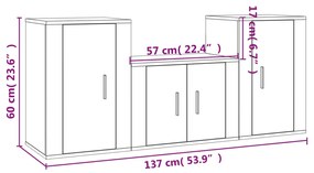 3 pcs conjunto móveis de TV madeira processada branco brilhante