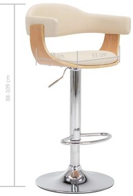 Bancos de bar 2 pcs madeira curvada e couro artificial creme