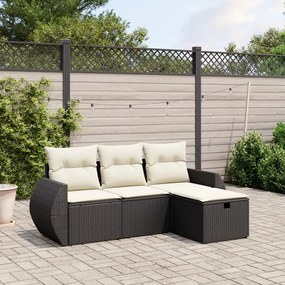 vidaXL 4 pcs conjunto de sofás para jardim c/ almofadões vime PE preto