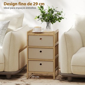 Cómoda de Bambu com 3 Gavetas de Tecido, Compacta para Espaços Pequenos, Creme e Madeira