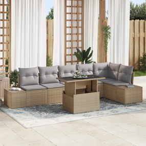 Conjunto de Sofá de Jardim de 7 Peças com Almofadas Bege em Rattan Sin