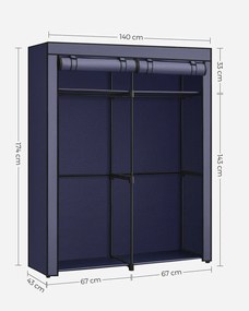Guarda Roupa em tecido com 2 varões para roupa 43 x 140 x 174 cm Azul escuro