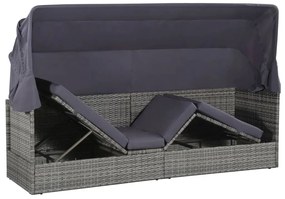 Espreguiçadeira de jardim com toldo 205x62 cm vime PE cinzento