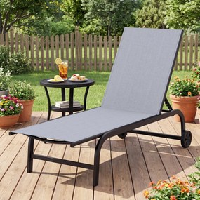 Conjunto de 2 Espreguiçadeiras de Jardim, 190 x 69 cm, Encosto Ajustável em 6 Posições, Cinzento