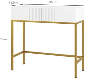 Mesa Consola Moderna Mesa de Entrada com 2 Gavetas e Pés de Aço Anti-tombo para Entrada Sala Corredor 80x31,5x75 cm Branco