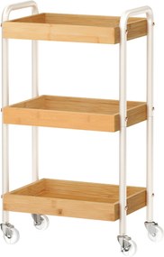 Carrinho de cozinha ou casa banho em bambu, prateleira de cozinha com pegas, 27,5 x 41,3 x 73 cm bege