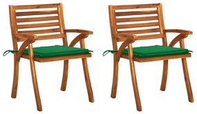 Cadeiras de jantar p/ jardim c/ almofadões 2 pcs acácia maciça
