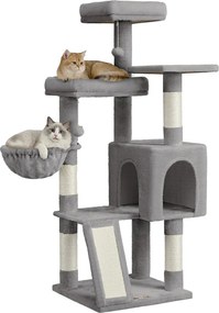 Arranhador para gatos 48 x 48 x 136 cm e com 3 plataformas, cinzento claro