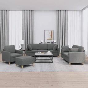 4 pcs conjunto de sofás com almofadas tecido cinzento-escuro