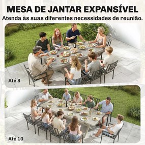 Mesa de Jardim Extensível (CADEIRAS NÃO INCLUIDAS) para 8-10 Pessoas em Alumínio e Aço 154/214x85x73 cm Cinza