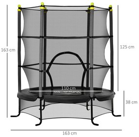 Trampolim para Crianças acima de 3 Anos Cama Elástica Infantil com Rede de Segurança e Estrutura de Aço para Interiores e Exteriores Carga 45kg 163x16