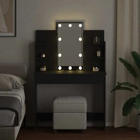Mesa de Maquiagem vidaXL com Luzes LED Carvalho Preto 96x40x142 cm