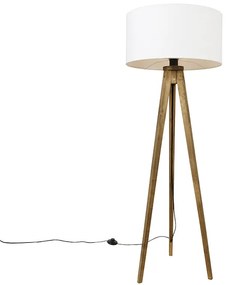 Candeeiro de pé tripé rústico vintage em madeira com cúpula branca 50 cm - Tripod Classic Rústico