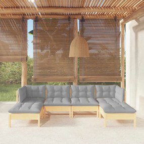 6 pcs conjunto lounge de jardim c/ almofadões cinza pinho