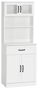 HOMCOM Armário Cozinha 4 Portas Gaveta Prateleiras Ajustáveis Sala Jantar Moderno 60x38x161 cm Espaçoso Branco | Aosom Portugal