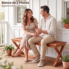 Conjunto de 2 Bancos de Jardim, 110 x 42 x 43 cm, Estrutura em X, Castanho
