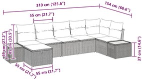 Conjunto de Sofá de Jardim 7 Peças com Almofadas Pretas, Rattan e Poli