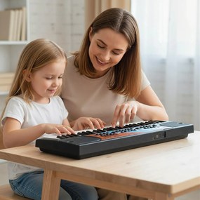 Teclado de piano para crianças elétrico portátil de 49 teclas com 8 ritmos, 8 tons e 10 demonstrações Instrumento musical preto