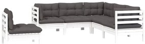 5 pcs conjunto lounge de jardim c/ almofadões pinho branco