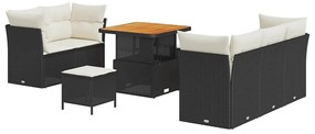 Conjunto de Sofá de Jardim vidaXL de 8 Peças com Almofadas Preto Ratta