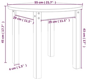 Mesa de centro Ø 55x45 cm madeira de pinho maciça branco