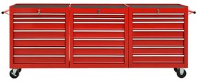 Carrinho de ferramentas com 21 gavetas aço vermelho