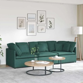 vidaXL Sofá modular com almofadas tecido verde-escuro