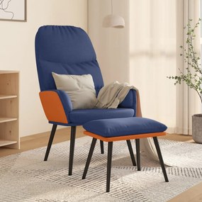 vidaXL Cadeira de descanso com banco tecido azul