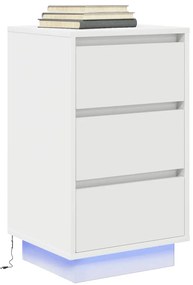Mesa de cabeceira com luzes LED 38x34x65 cm branco