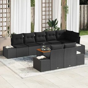 vidaXL Conjunto de Sofá de Jardim de 9 Peças com Almofadas Preto Polirattan Acácia