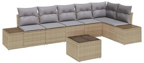 Conjunto de Sofás de Jardim com 7 Peças e Almofadas Beges em Poly Ratt