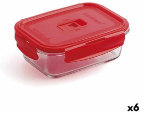 Lancheira Hermética Luminarc Pure Box 19 X 13 cm Vermelho 1,22 L Vidro (6 Unidades)