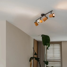 Candeeiro de teto com focos ajustáveis preto com abajur em cortiça 4 luzes - Corky