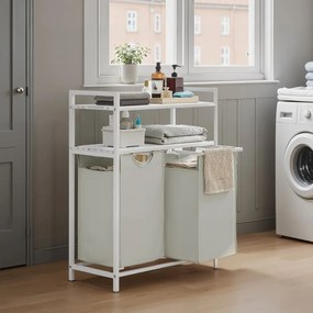 Cesto para roupa suja com 2 compartimentos com 2 prateleiras, saco removível e extraível 73 x 33 x 92 cm Branco