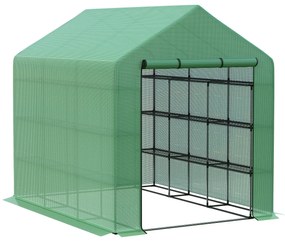 Outsunny Estufa de Jardim Estufa de Exterior com Prateleiras de 4 Níveis Porta com Fecho de Correr e Estrutura de Aço 244x180x210 cm Verde | Aosom Portugal