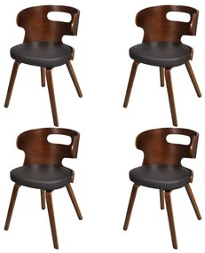 Cadeiras jantar 4pcs madeira curvada couro artificial castanho