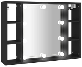 Armário espelhado com luzes LED 76x15x55 cm preto