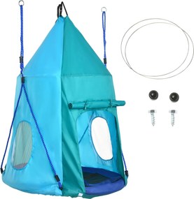 Outsunny Baloiço Ninho de Pássaro com Tenda Removível Ø 100 cm Carga Máx. 150 Kg Corda Ajustável em Altura 120-180 cm Azul | Aosom Portugal