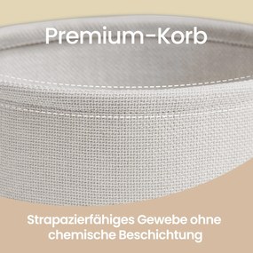 Mesa de centro redonda com cesto em tecido 75 cm de diâmetro e 45 cm de altura cinza cimento-branco creme