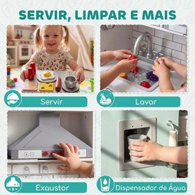 Cozinha de Madeira com Luzes e Sons, Exaustor, Dispensador de Água, Máquina de Café, Frigorífico e Forno