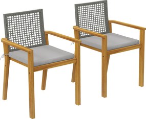 Conjunto de 2 Cadeiras de Jardim Exterior em Madeira Empilháveis com Almofadas Removíveis Braços Encosto 59x55x86 cm Madeira