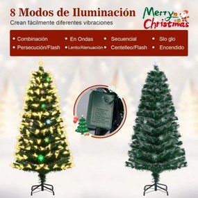 Árvore de Natal de fibra ótica de 150 cm artificial pré-iluminada (DECORAÇÕES NÃO INCLUIDAS) com 8 modos de luz 170 pontas de ramos 20 flocos de neve