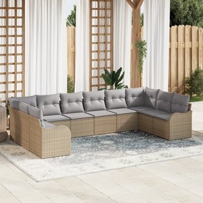 Conjunto de Sofá de Jardim vidaXL com 10 Peças e Almofadas Bege Rattan