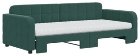 Sofá-cama c/ gavetão e colchões 90x200cm veludo verde-escuro