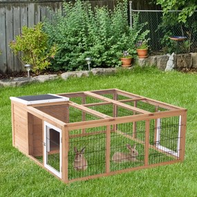 Coelheira de Exterior Gaiola para Coelhos Porquinho da India Animais Pequenos com 2 Portas Superiores e Teto Asfáltico Dobrável 123x120x52cm Madeira Natural
