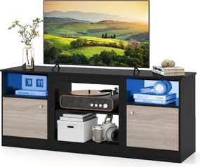 Móvel para TV com luzes LED 147 x 40 x 60 cm para televisores de 65" Centro de entretenimento com estante ajustável Preto
